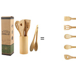 Glowkoo Ergonomic Kitchen Tools Bamboo Spatula Set with Square Holder Eco-Friendly Cooking Utensils