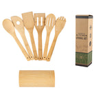 Glowkoo Ergonomic Kitchen Tools Bamboo Spatula Set with Square Holder Eco-Friendly Cooking Utensils