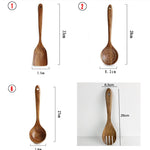 Glowkoo Thailand Teak Wooden Kitchen Utensil Set – Natural Wood Spoon, Ladle & Turner Tools