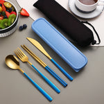 Glowkoo 304 Stainless Steel Portable Cutlery Set Gold Knife Fork Spoon