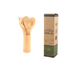 Glowkoo Ergonomic Kitchen Tools Bamboo Spatula Set with Square Holder Eco-Friendly Cooking Utensils