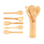 Glowkoo Ergonomic Kitchen Tools Bamboo Spatula Set with Square Holder Eco-Friendly Cooking Utensils