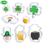 Glowkoo St. Patrick's Day Cookie Cutters 8-Piece Stainless Steel Set