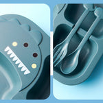 Glowkoo Baby Cartoon Dinosaur Tableware Set Children Dinnerware