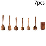 Glowkoo Acacia Wood Cooking Utensil Set – High Temperature Wooden Spatula & Spoon Tools