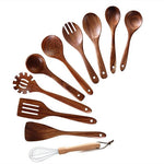 Glowkoo Acacia Wood Cooking Utensil Set – High Temperature Wooden Spatula & Spoon Tools