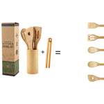 Glowkoo Ergonomic Kitchen Tools Bamboo Spatula Set with Square Holder Eco-Friendly Cooking Utensils