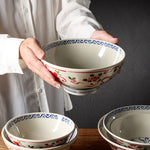 Glowkoo Porcelain Melamine Ramen Bowl – 8 Inch Retro Floral Commercial Soup Bowl