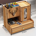 Glowkoo Office Desk Organizer Wooden Desktop Storage with Drawer and Pen Holder
