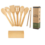 Glowkoo Ergonomic Kitchen Tools Bamboo Spatula Set with Square Holder Eco-Friendly Cooking Utensils