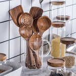Glowkoo Thailand Teak Wooden Kitchen Utensil Set – Natural Wood Spoon, Ladle & Turner Tools
