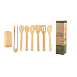 Glowkoo Ergonomic Kitchen Tools Bamboo Spatula Set with Square Holder Eco-Friendly Cooking Utensils