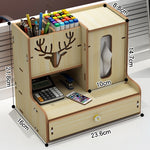 Glowkoo Office Desk Organizer Wooden Desktop Storage with Drawer and Pen Holder