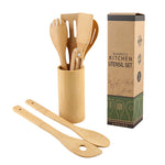 Glowkoo Ergonomic Kitchen Tools Bamboo Spatula Set with Square Holder Eco-Friendly Cooking Utensils