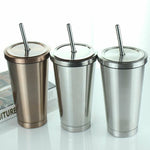 Glowkoo Coffee Tumbler with Straw – 500ML Stainless Steel Reusable Drinking Cup