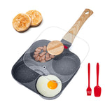 Glowkoo Non Stick Egg Pan 4 Cup Breakfast Frying Pan With Lid