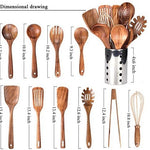 Glowkoo Acacia Wood Cooking Utensil Set – High Temperature Wooden Spatula & Spoon Tools