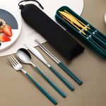Glowkoo 304 Stainless Steel Portable Cutlery Set Gold Knife Fork Spoon