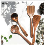 Glowkoo Thailand Teak Wooden Kitchen Utensil Set – Natural Wood Spoon, Ladle & Turner Tools
