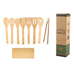Glowkoo Ergonomic Kitchen Tools Bamboo Spatula Set with Square Holder Eco-Friendly Cooking Utensils