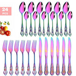 Glowkoo Gold Plated Stainless Steel Cutlery Spoon Fork Knife Set