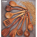 Glowkoo Thailand Teak Wooden Kitchen Utensil Set – Natural Wood Spoon, Ladle & Turner Tools