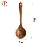 Glowkoo Thailand Teak Wooden Kitchen Utensil Set – Natural Wood Spoon, Ladle & Turner Tools