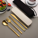 Glowkoo 304 Stainless Steel Portable Cutlery Set Gold Knife Fork Spoon