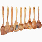 Glowkoo Acacia Wood Cooking Utensil Set – High Temperature Wooden Spatula & Spoon Tools