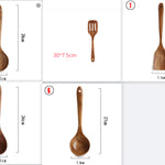 Glowkoo Thailand Teak Wooden Kitchen Utensil Set – Natural Wood Spoon, Ladle & Turner Tools