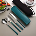 Glowkoo 304 Stainless Steel Portable Cutlery Set Gold Knife Fork Spoon