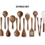 Glowkoo Acacia Wood Cooking Utensil Set – High Temperature Wooden Spatula & Spoon Tools