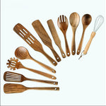Glowkoo Acacia Wood Cooking Utensil Set – High Temperature Wooden Spatula & Spoon Tools