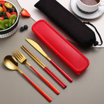 Glowkoo 304 Stainless Steel Portable Cutlery Set Gold Knife Fork Spoon