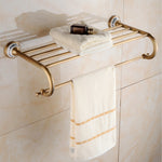 Glowkoo Bathroom Wall Cube Shelves Copper Carved Wall-Mounted Storage Rack European Style