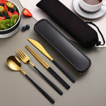 Glowkoo 304 Stainless Steel Portable Cutlery Set Gold Knife Fork Spoon