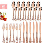 Glowkoo Gold Plated Stainless Steel Cutlery Spoon Fork Knife Set